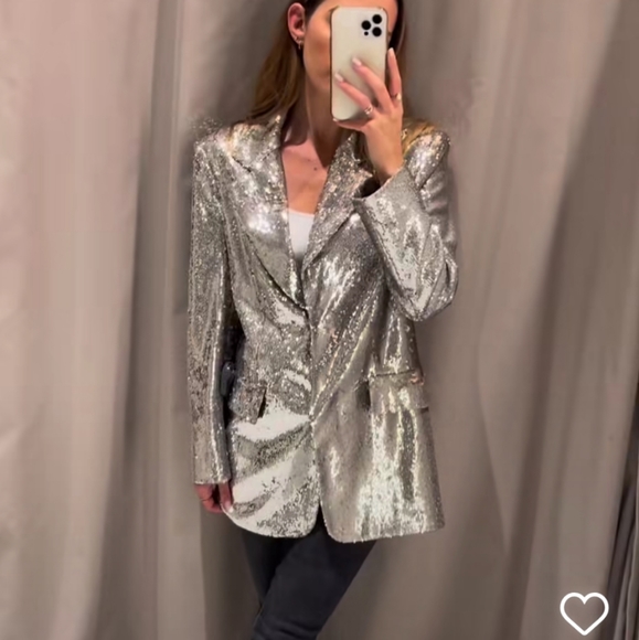 Zara 2pcs Shoulder pad sequin blazer + pants set - Picture 13 of 15
